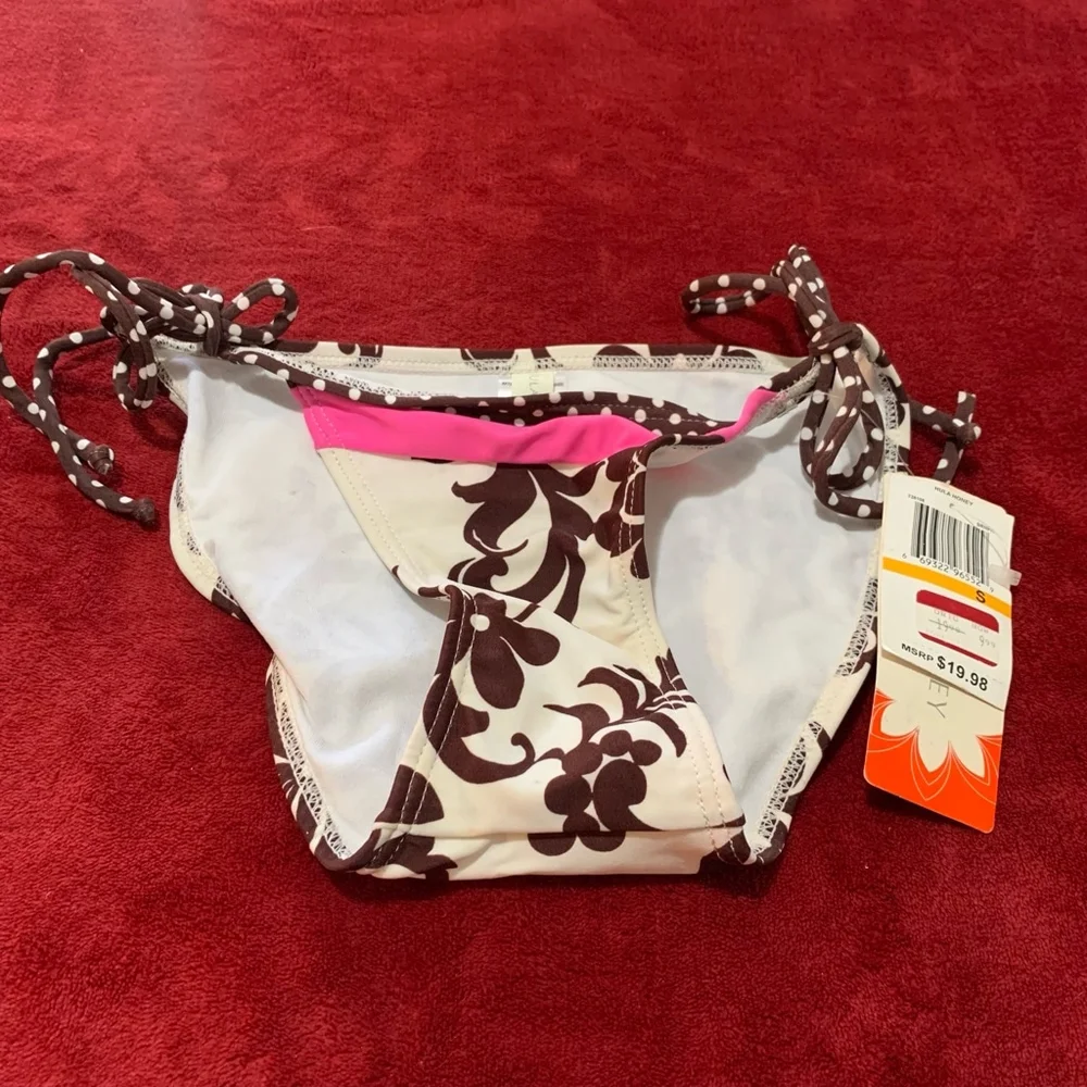 NEW Women's Hula Honey Bikini Bottoms Size S Brown & White
